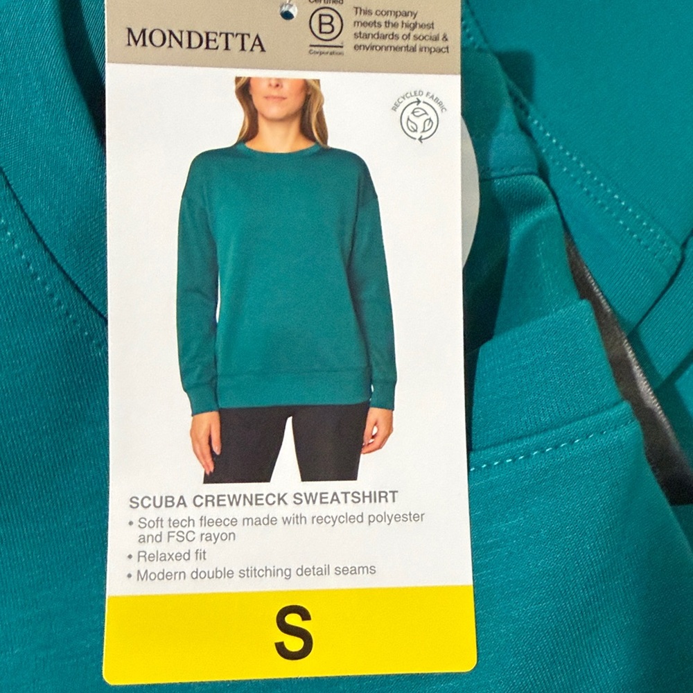 NWT Mondetta Ladies' Crew Neck Scuba Cozy Sweatshirt S Green